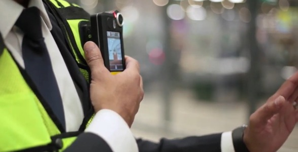 Supermarket security guard wearing body camera